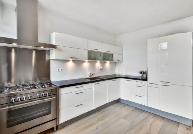 A modern kitchen interior in white colors